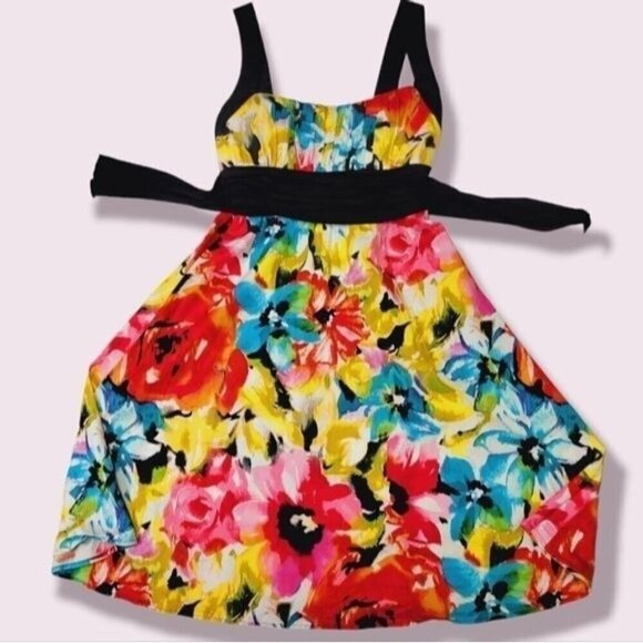 B. Smart Colorful Abstract Floral Dress. Padded Bodice, Midi A-Lined, Size 6 - Picture 7 of 8